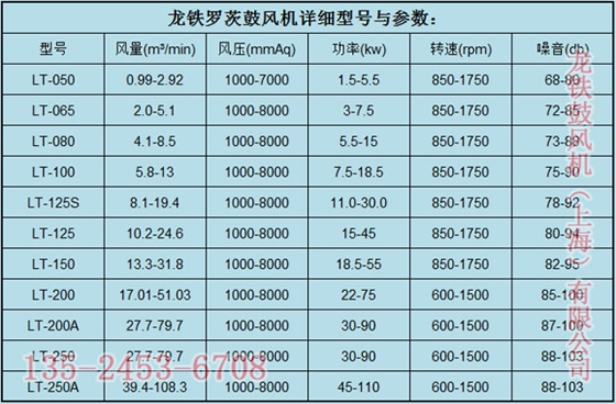 龍鐵煤氣專(zhuān)用羅茨鼓風(fēng)機(jī)參數(shù)